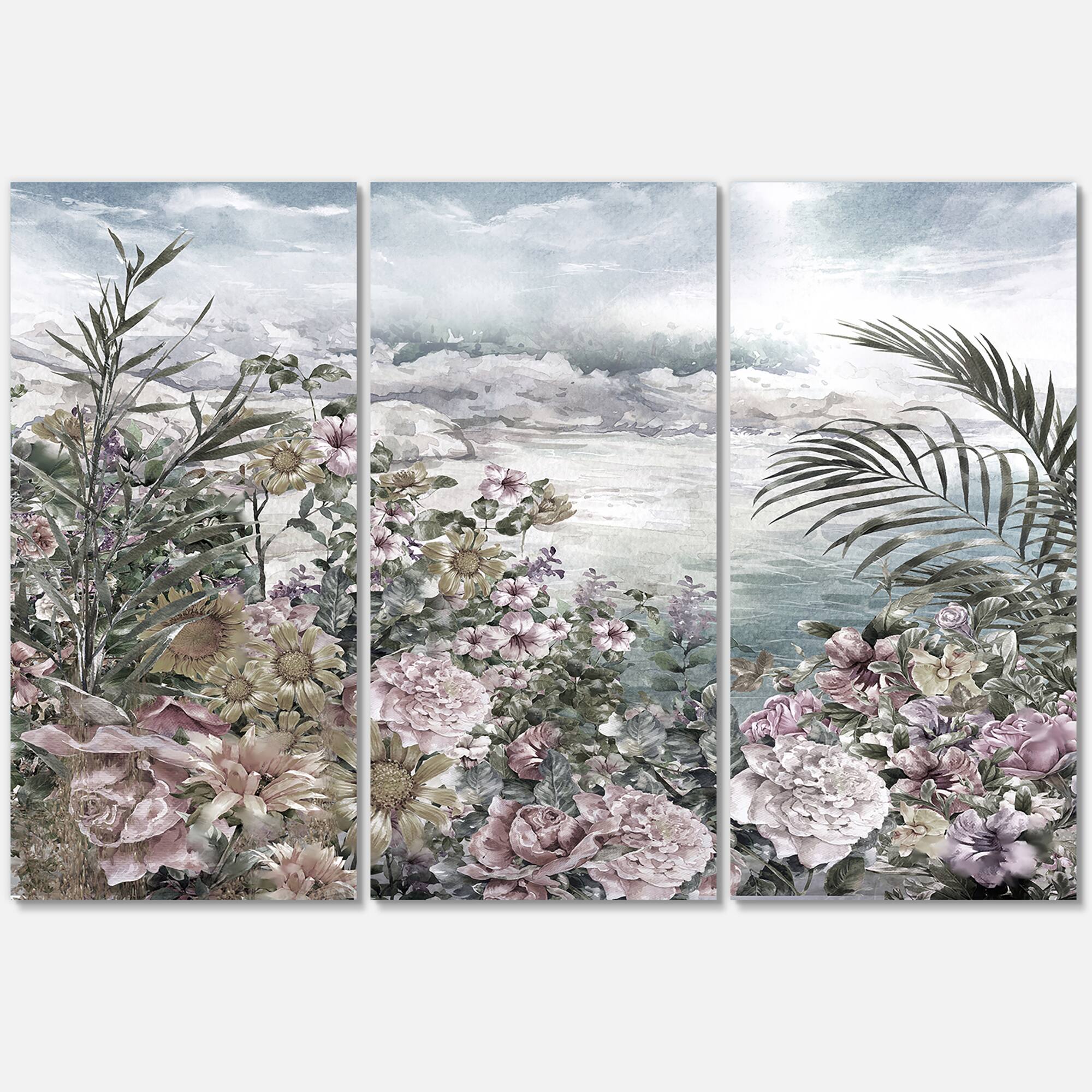 Designart - Retro Flowers By The Sea Side